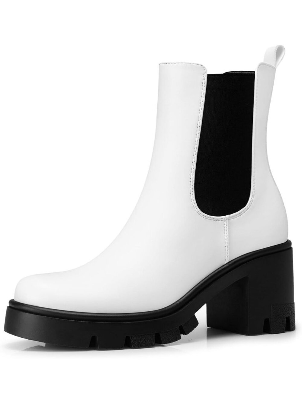 Women’s White Chelsea Ankle Boots Chunky Heel Comfortable Travel Boots